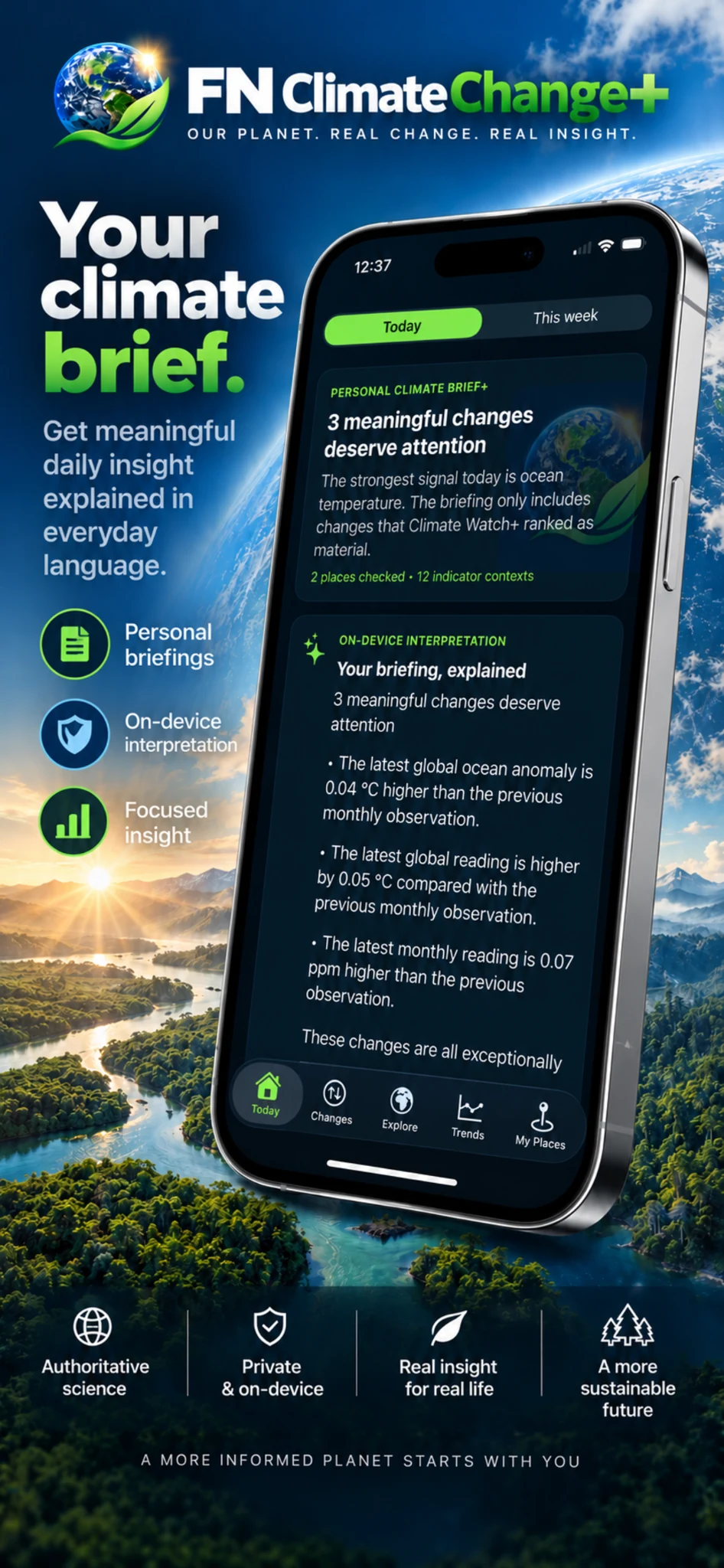 FN Climate Change+ personal climate brief screen