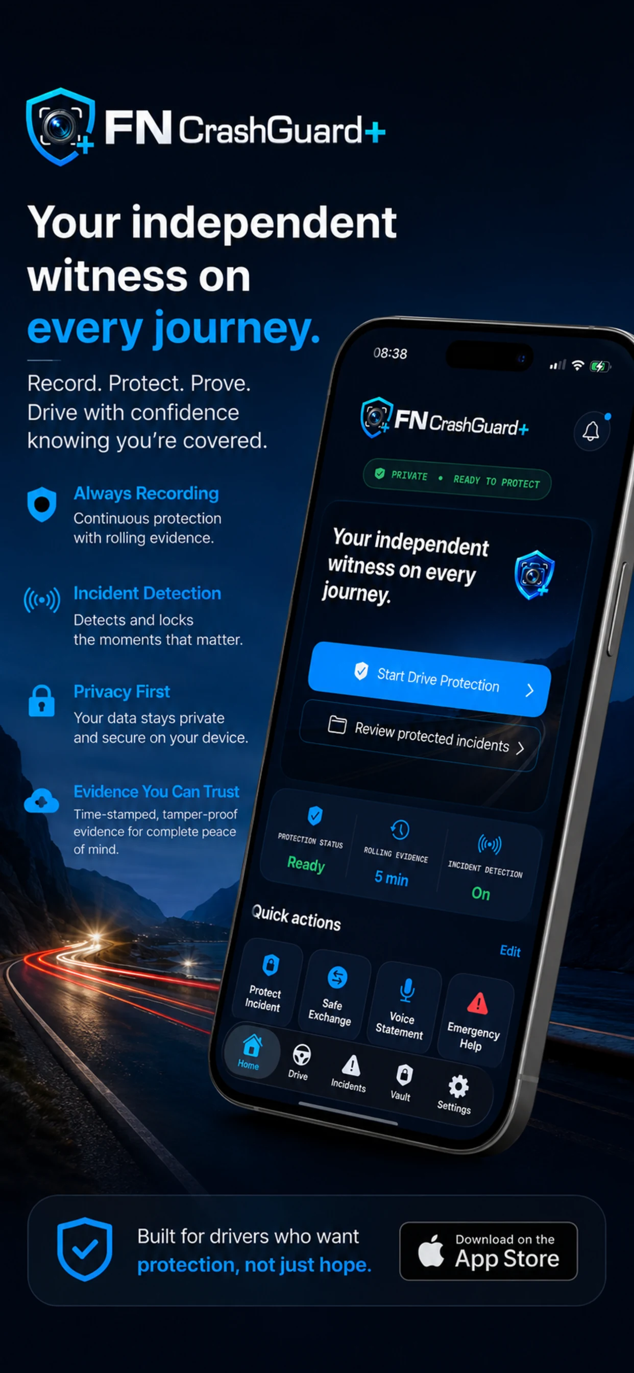 FN CrashGuard+ independent witness promotional screen