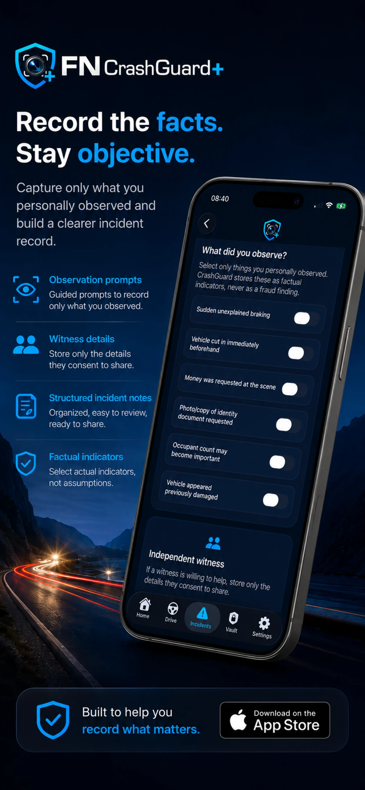 FN CrashGuard+ factual witness capture promotional screen