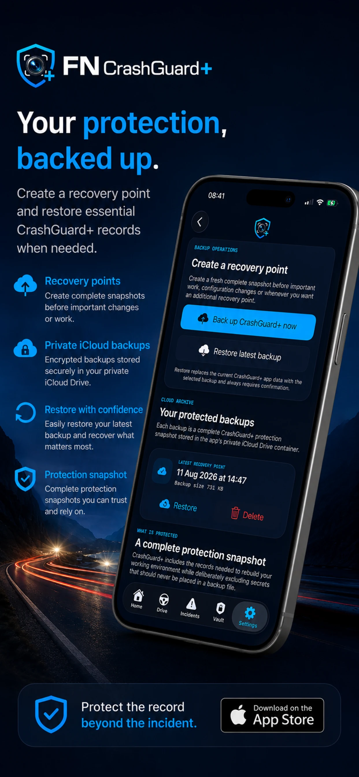 FN CrashGuard+ backup and recovery promotional screen