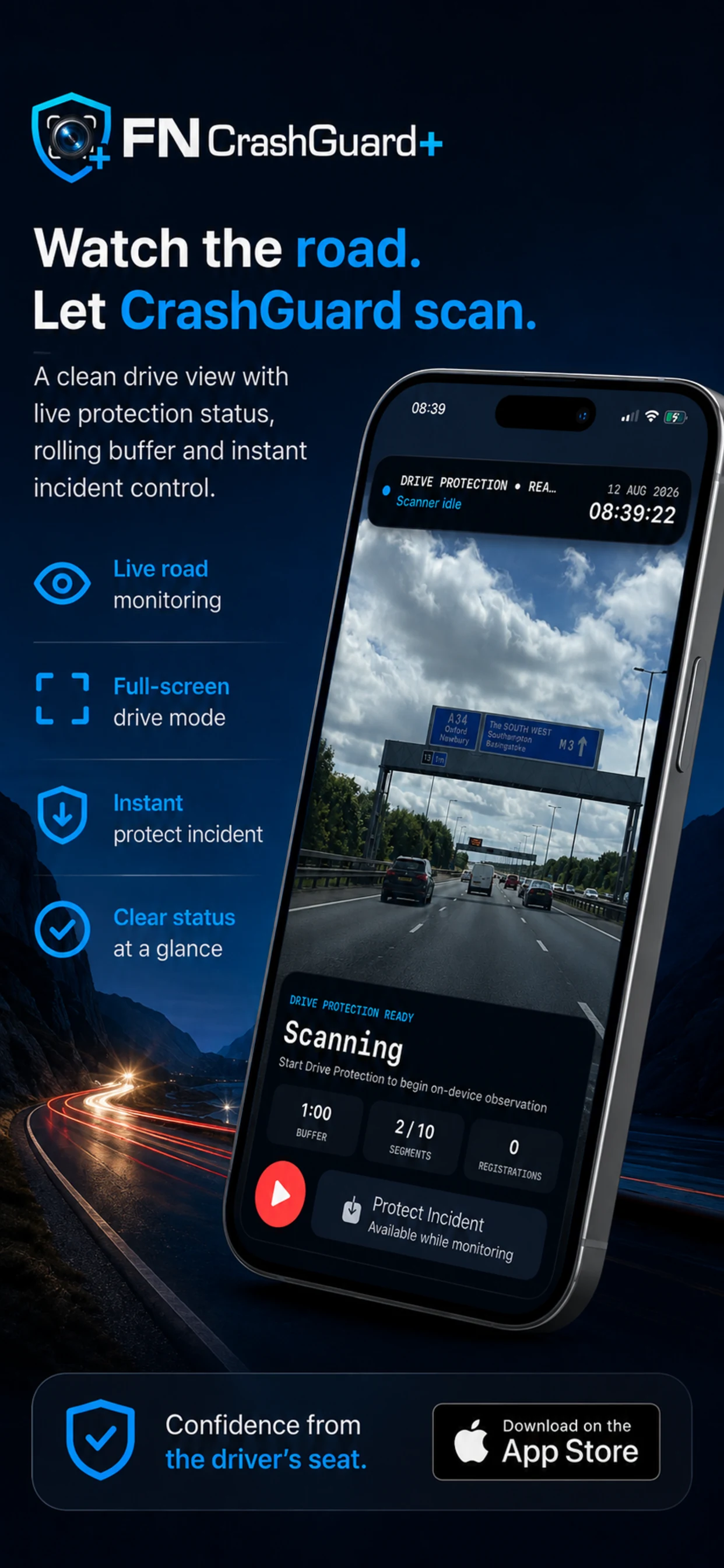 FN CrashGuard+ live road scanning promotional screen