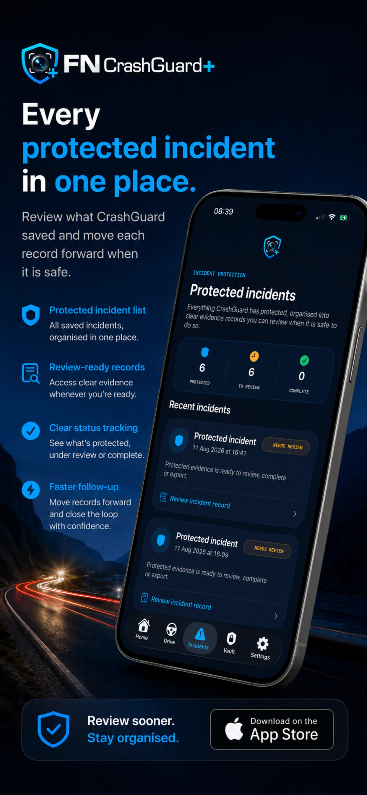 FN CrashGuard+ protected incidents promotional screen