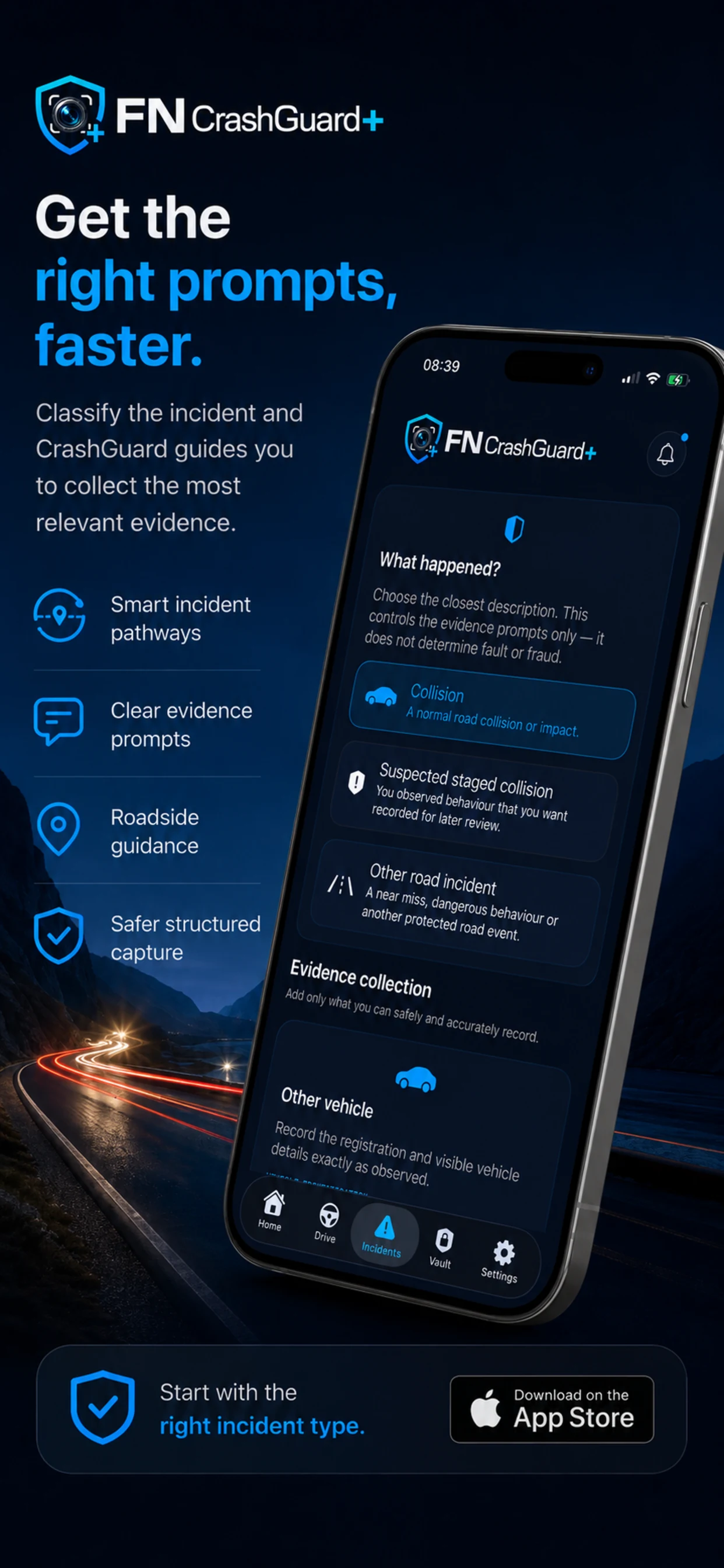FN CrashGuard+ guided incident prompts promotional screen