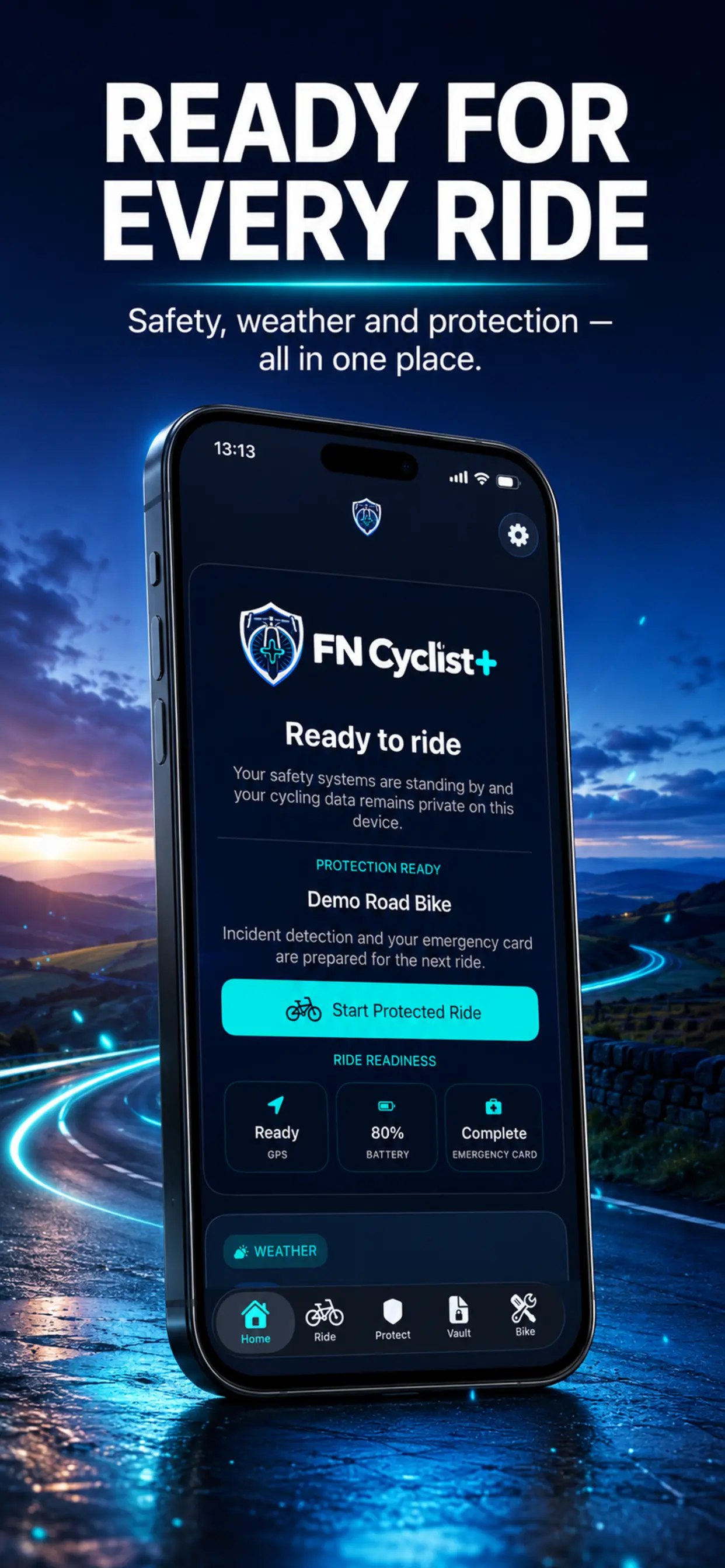FN Cyclist+ ride readiness screen