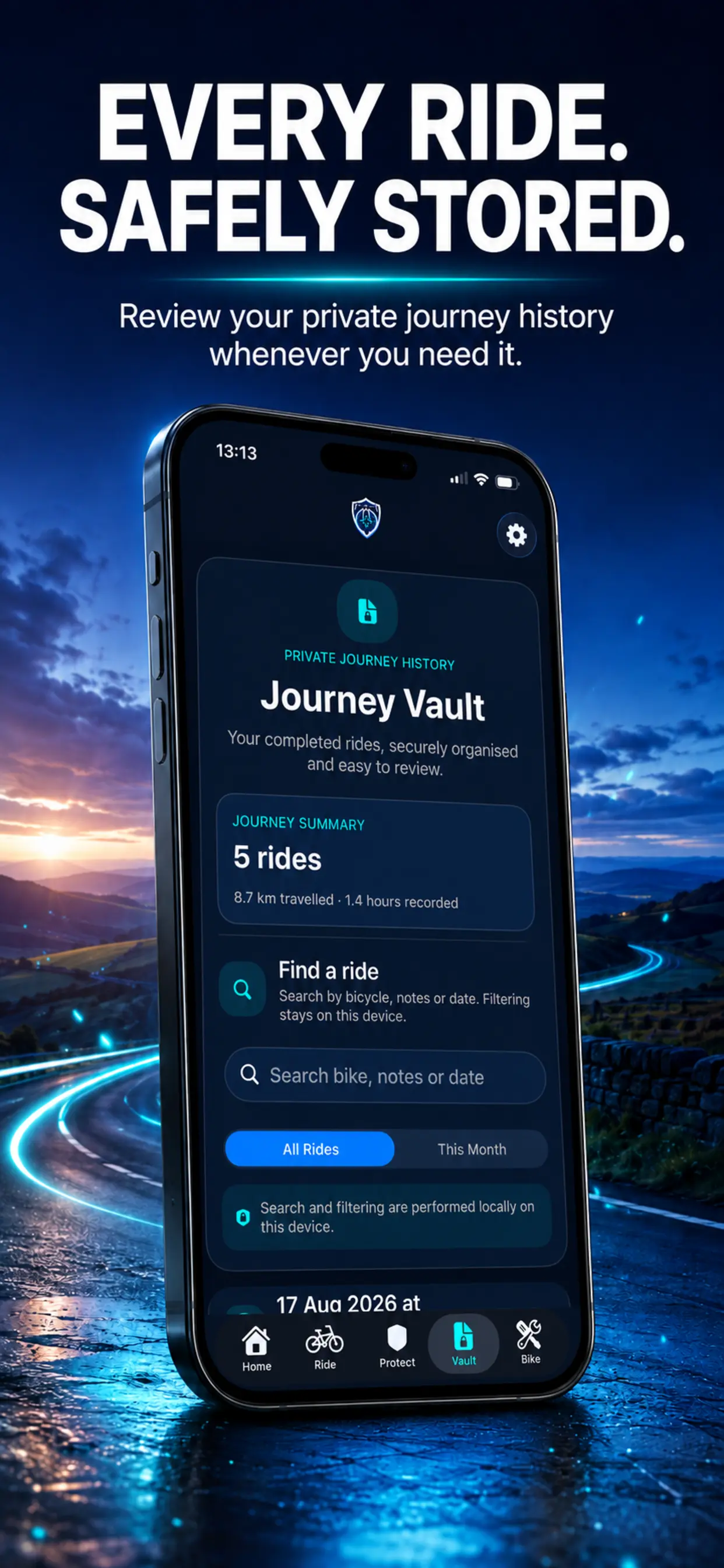 FN Cyclist+ ride history screen