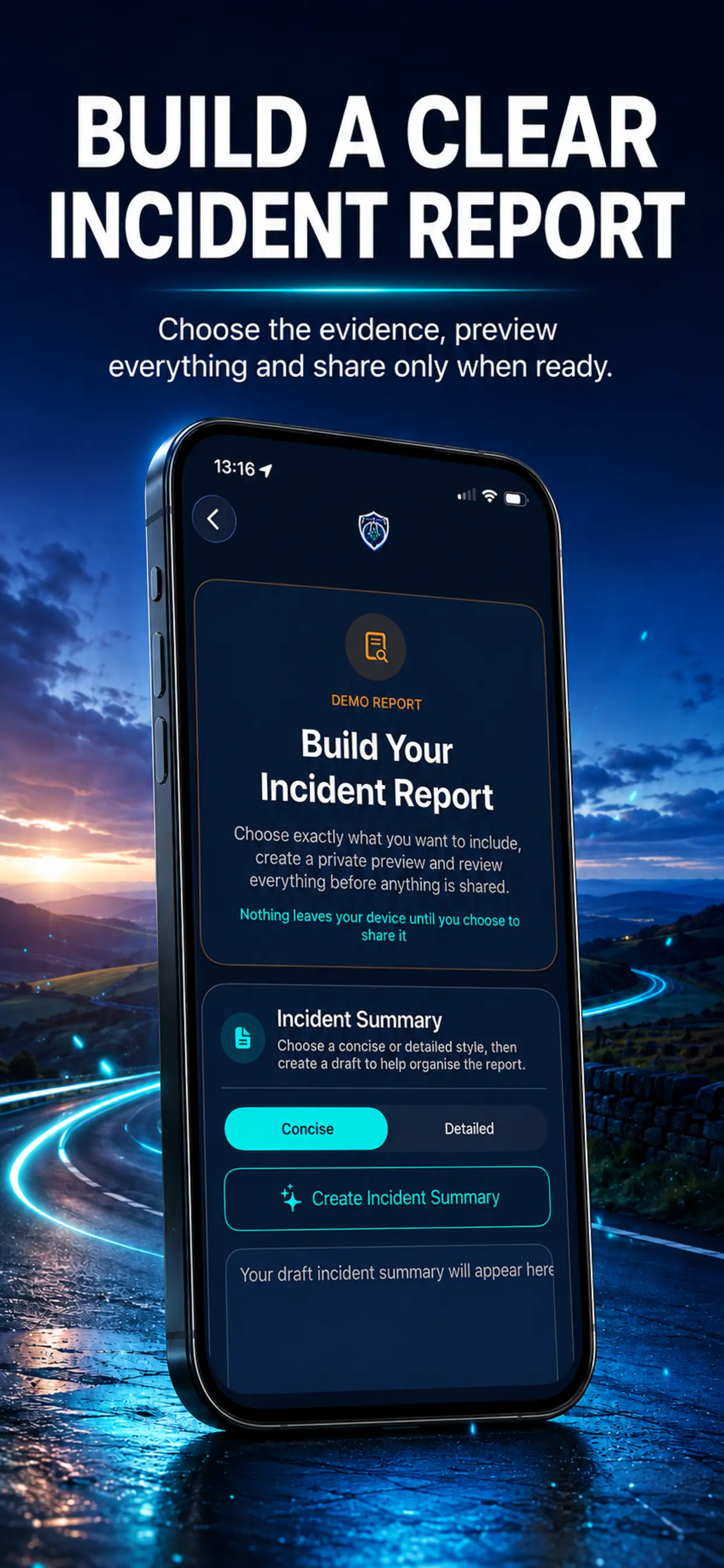FN Cyclist+ incident report screen