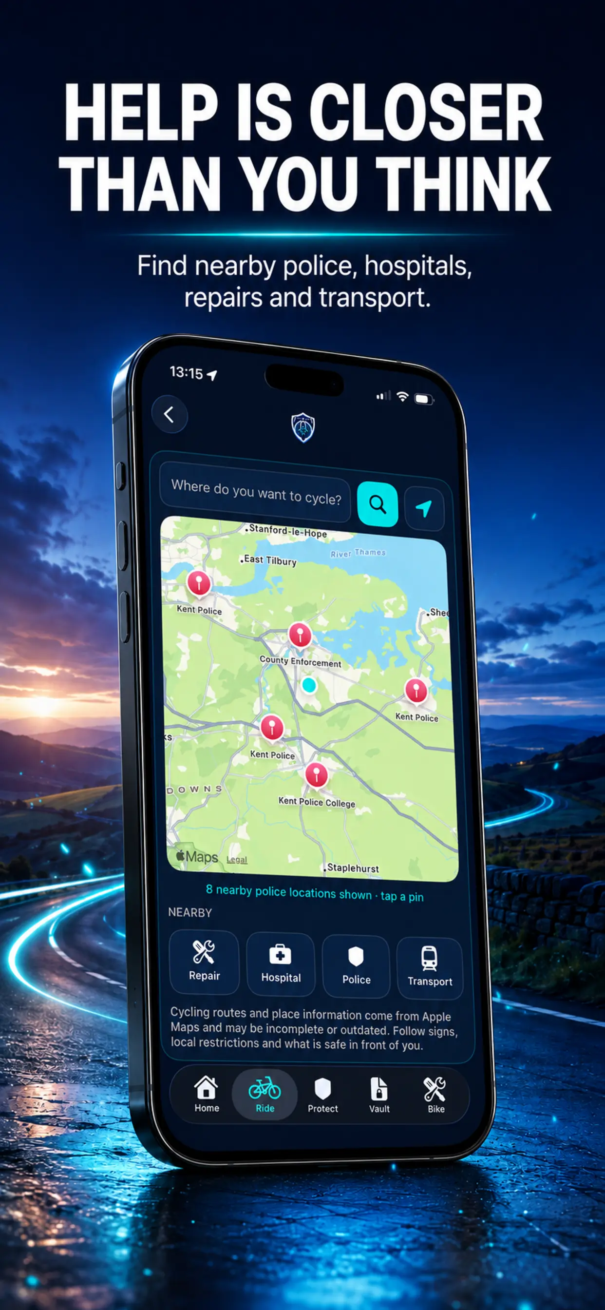 FN Cyclist+ nearby help screen