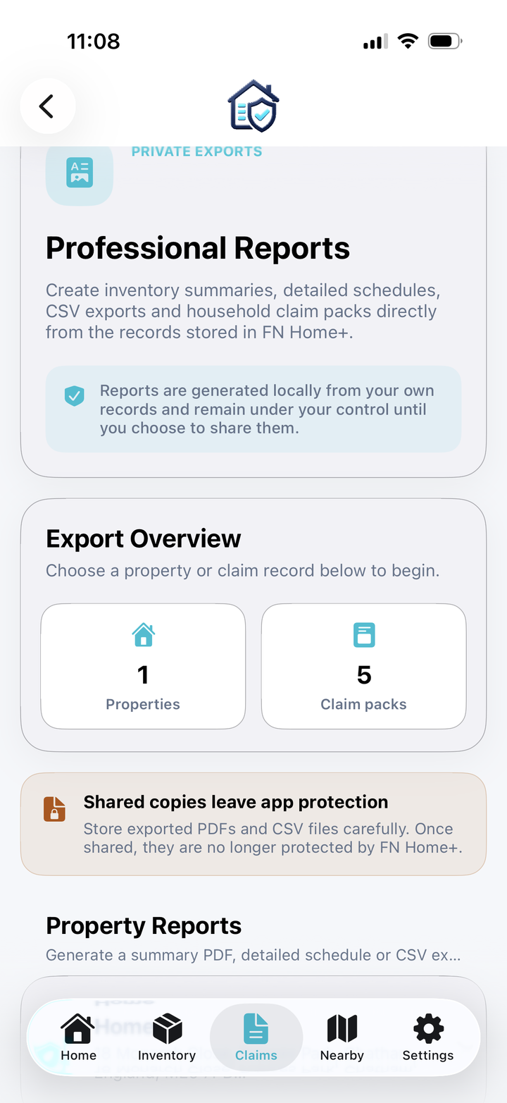 FN Home Plus reports screen