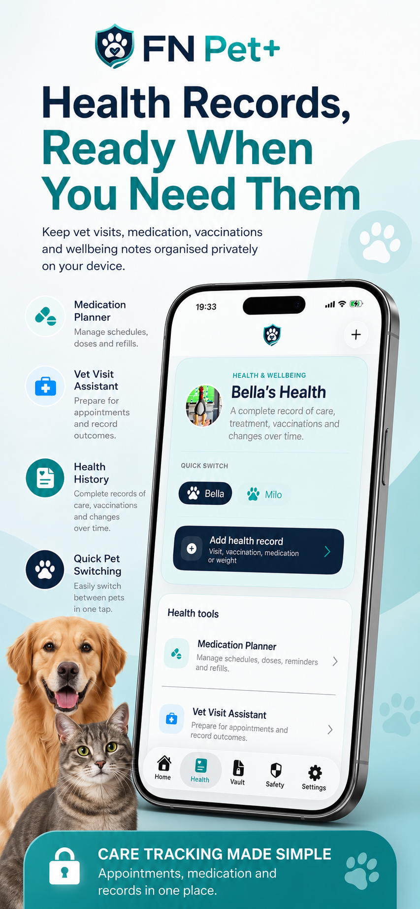 FN Pet Plus pet profile promotional screen