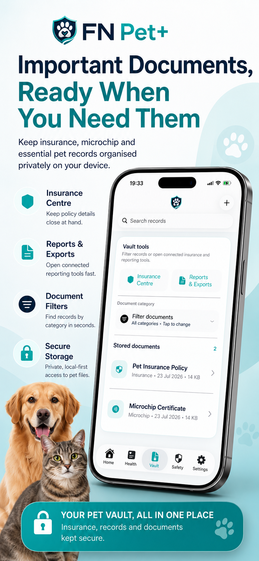 FN Pet Plus health timeline promotional screen