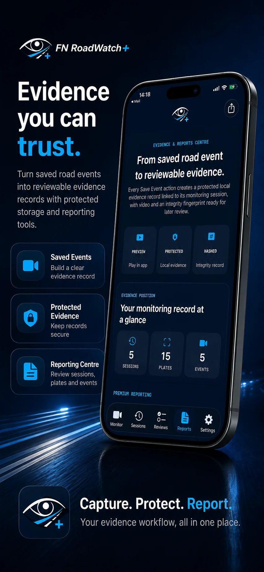 FN Roadwatch+ saved evidence promotional screen