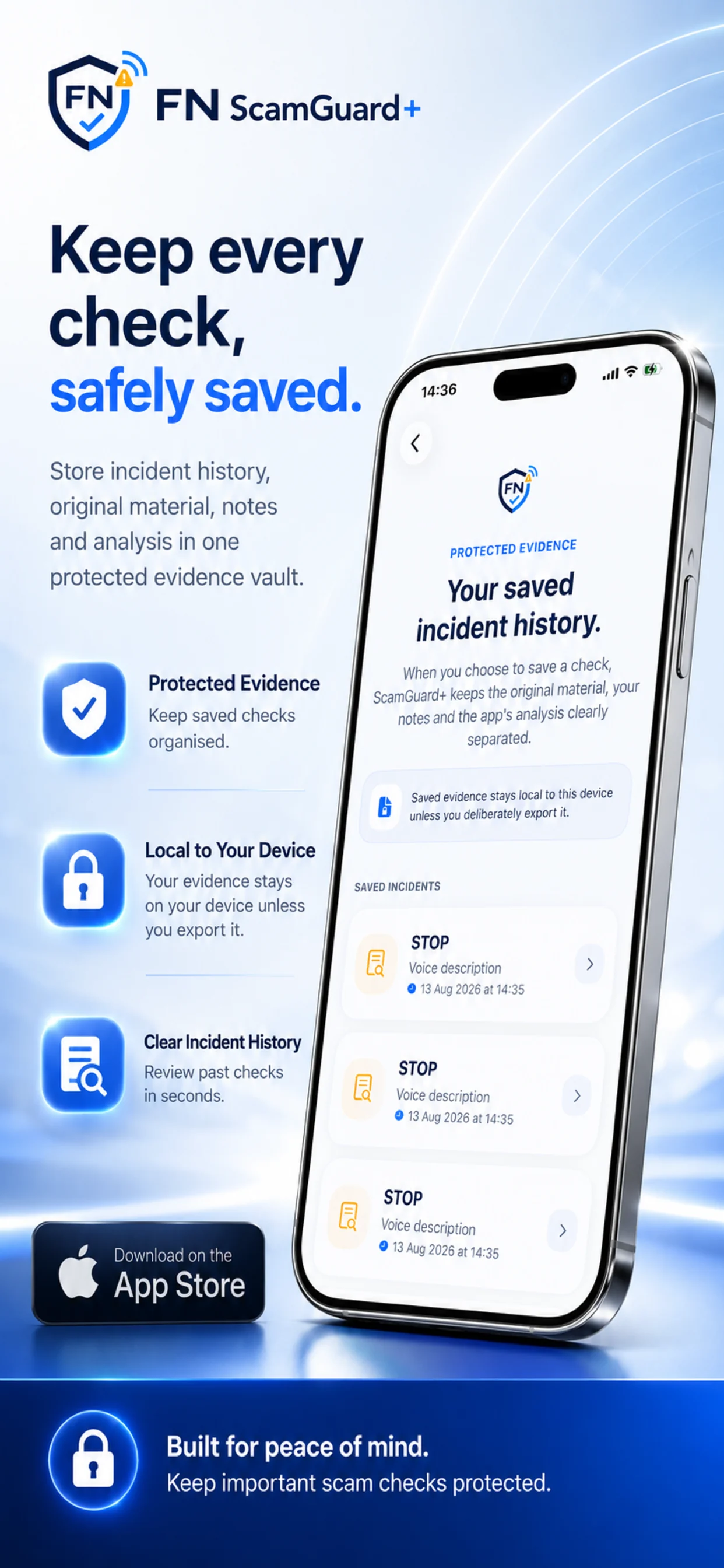 FN ScamGuard+ protected incident history promotional screen