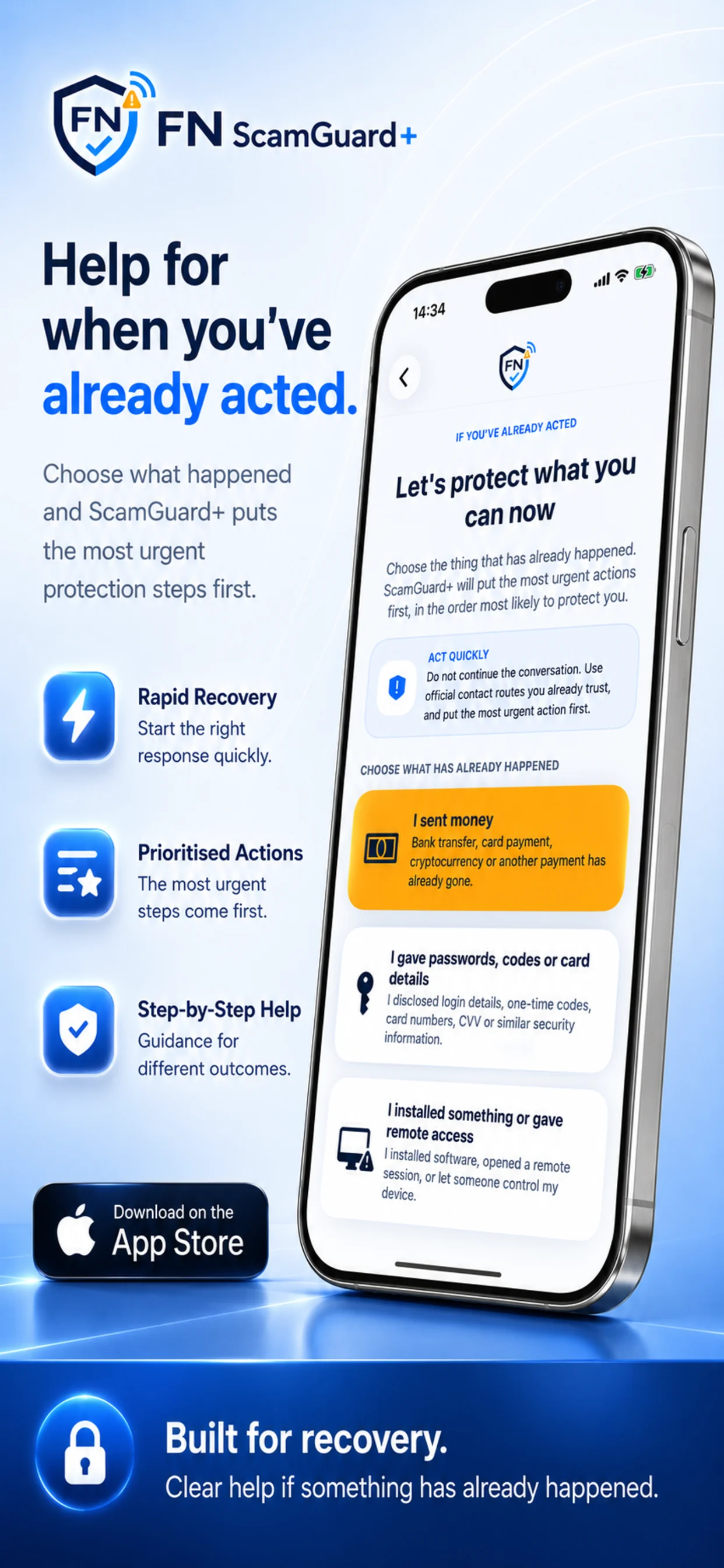 FN ScamGuard+ guided recovery promotional screen