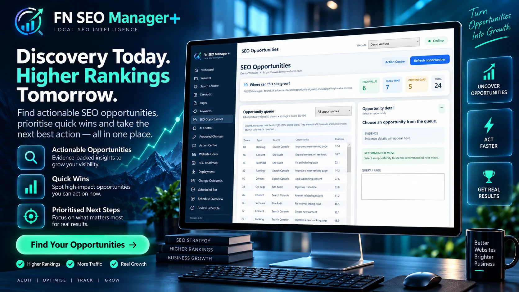 FN SEO Manager+ SEO opportunities promotional view