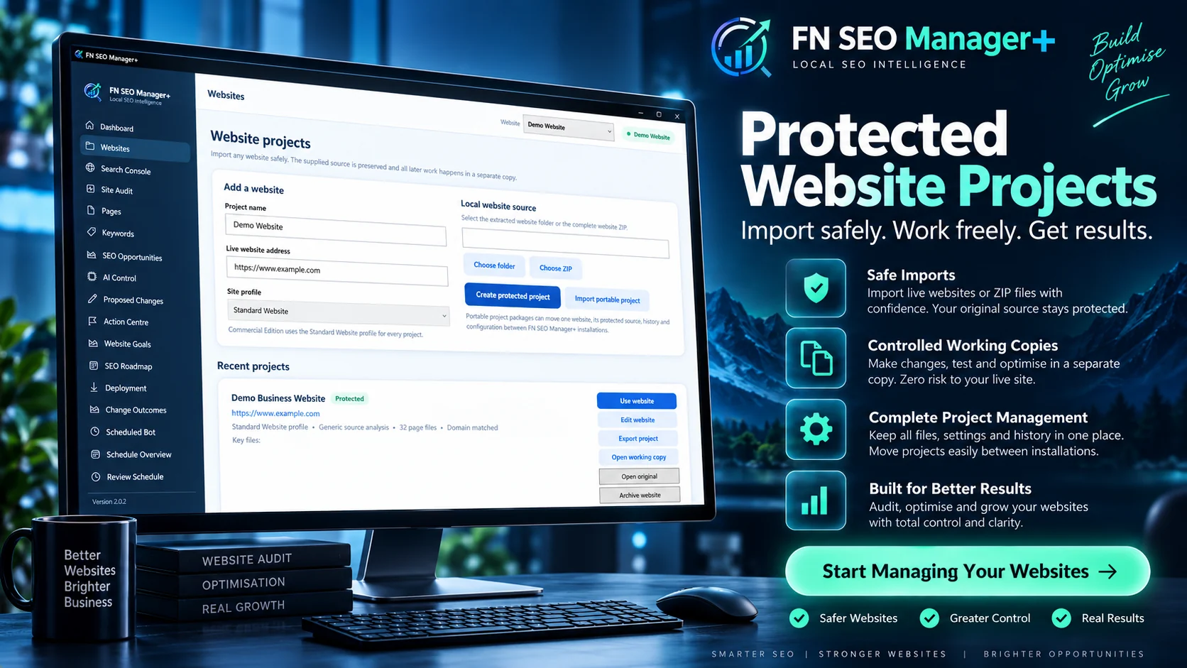 FN SEO Manager+ protected website projects promotional view