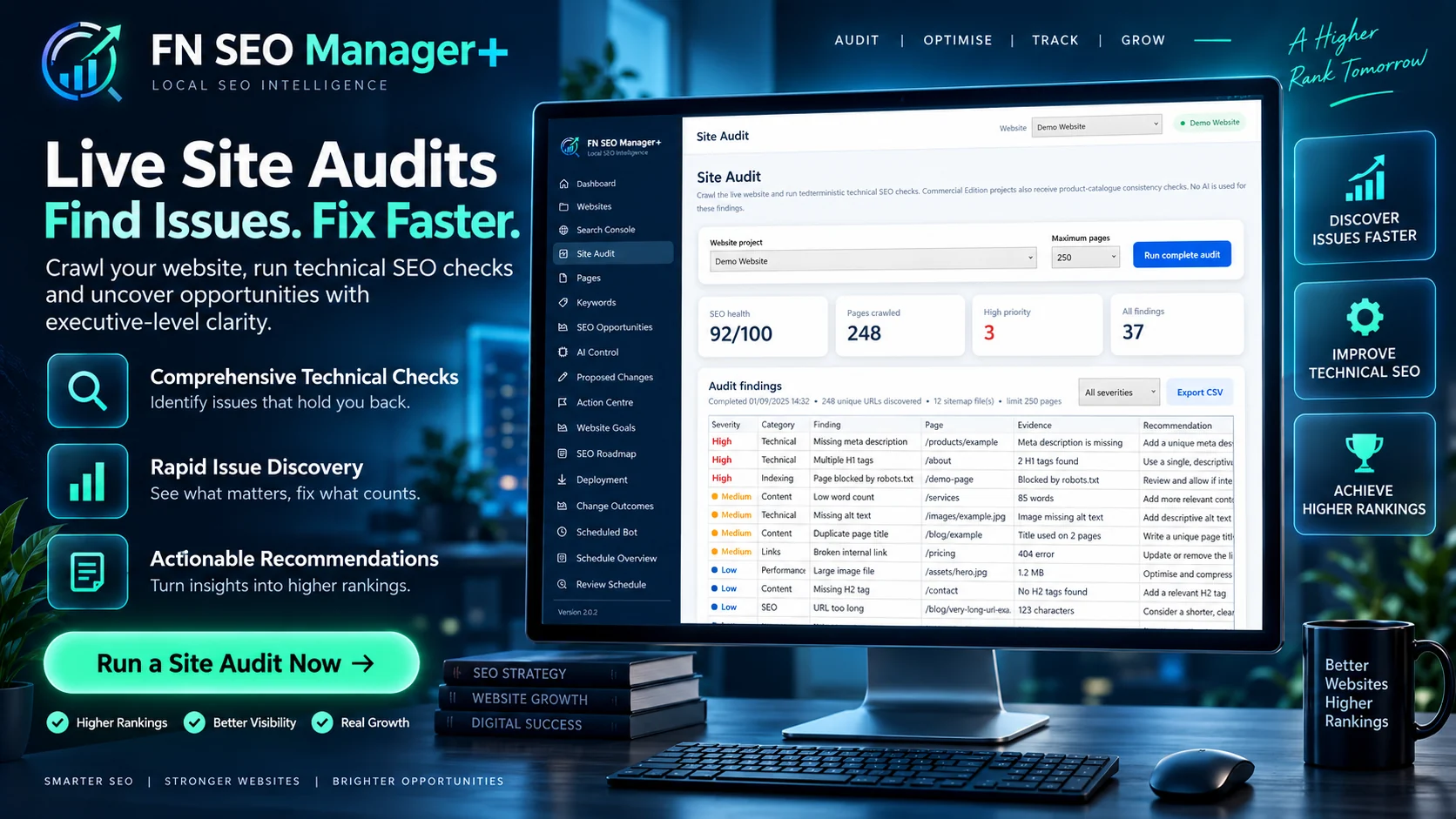FN SEO Manager+ live site audit promotional view