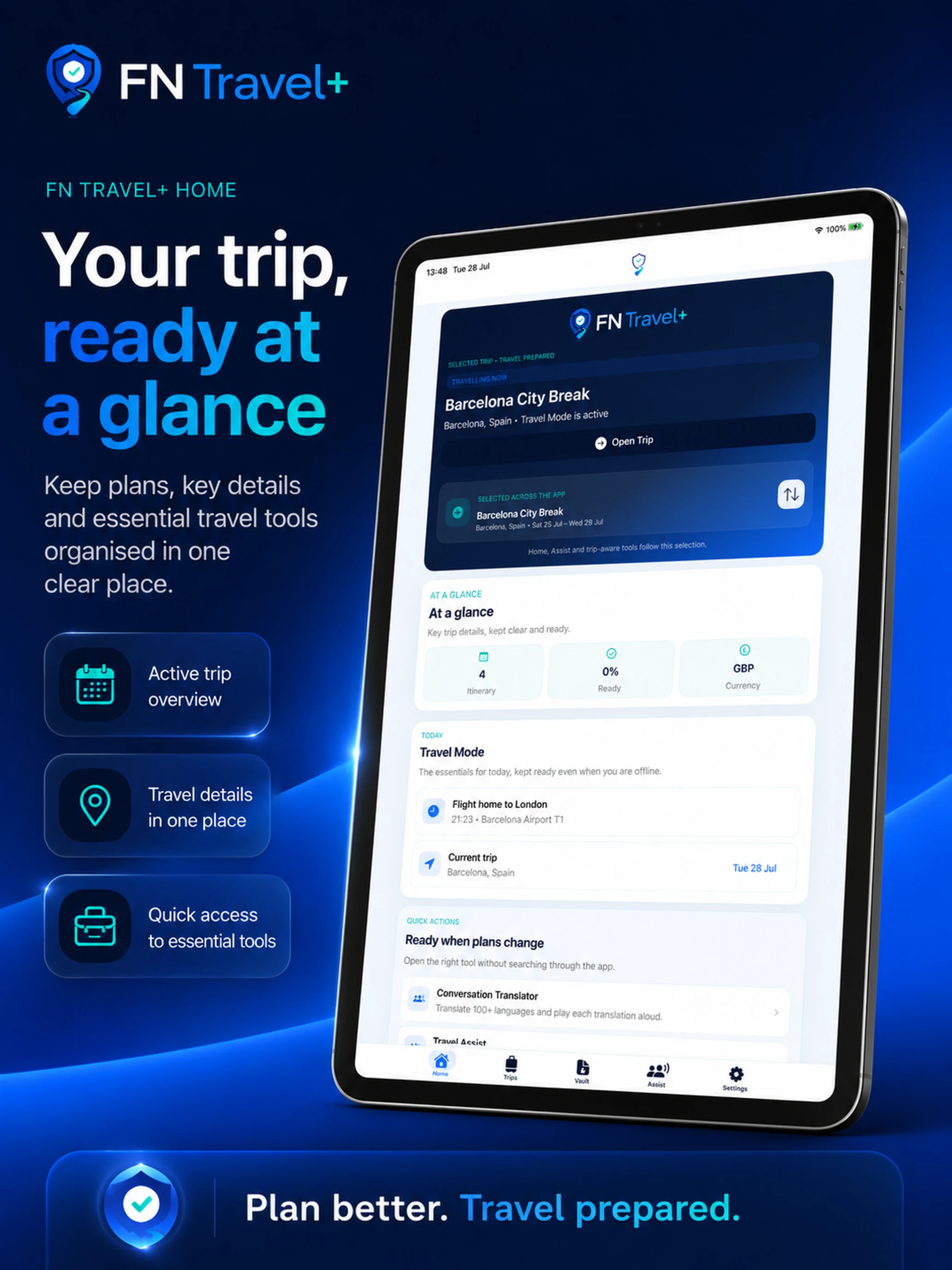 FN Travel Plus iPad trip overview