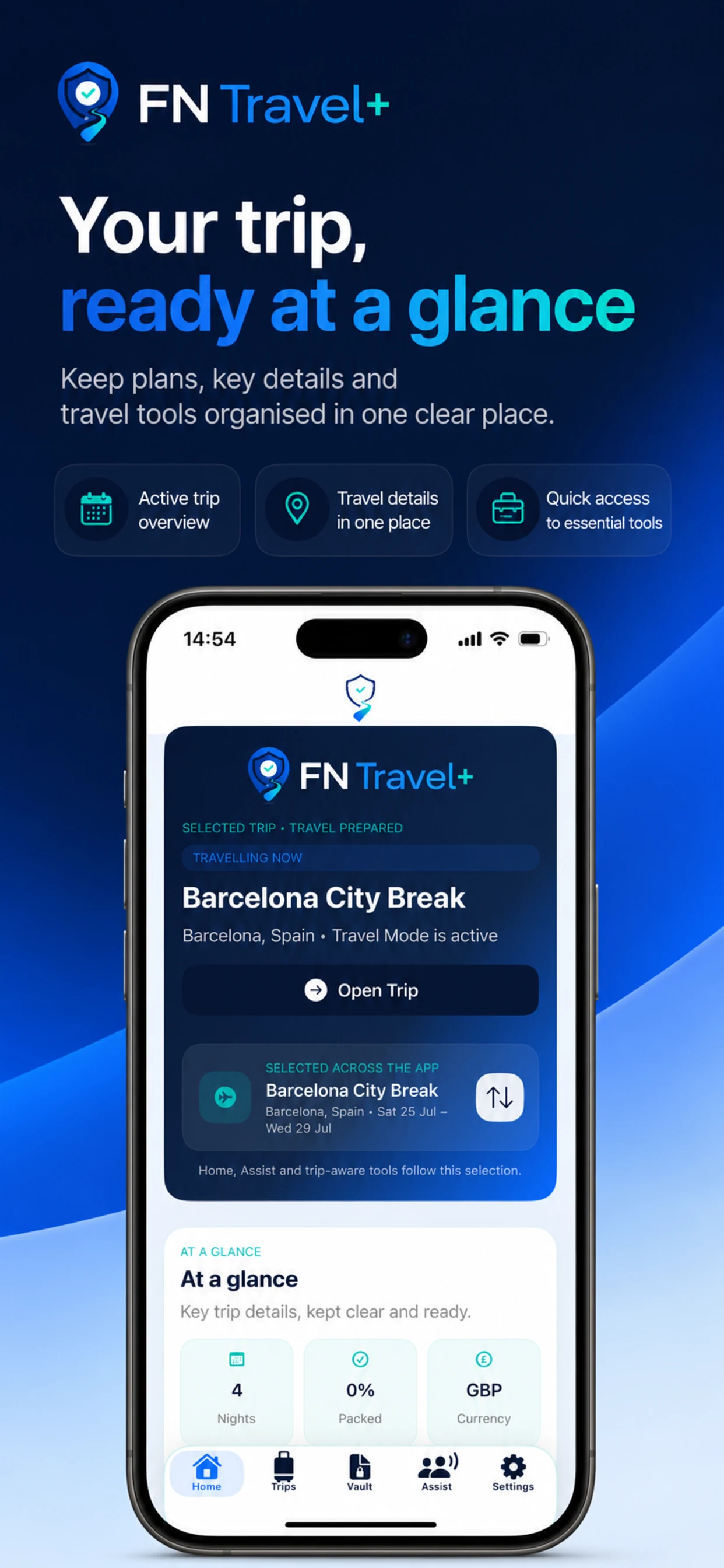 FN Travel Plus trip overview screen