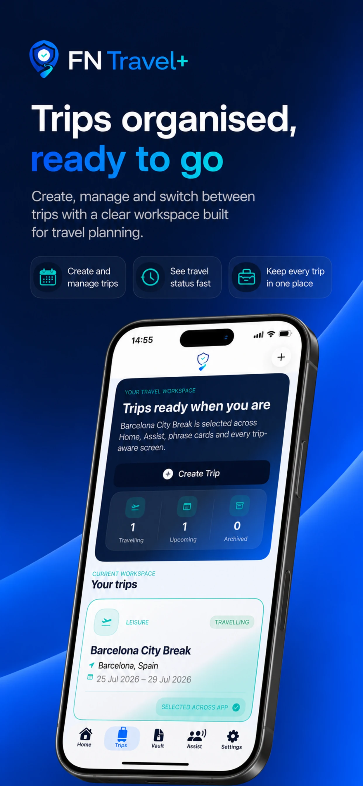 FN Travel Plus itinerary screen