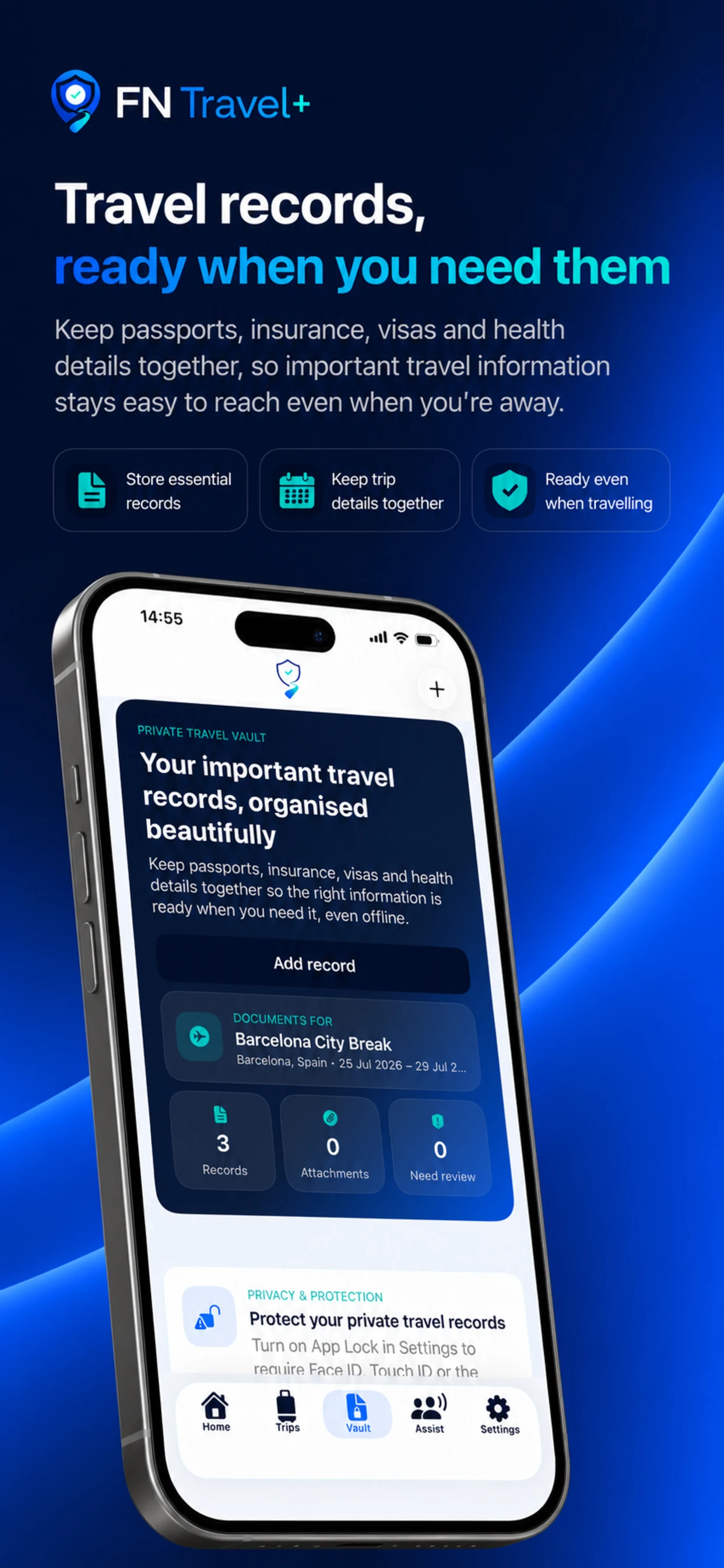 FN Travel Plus travel documents screen